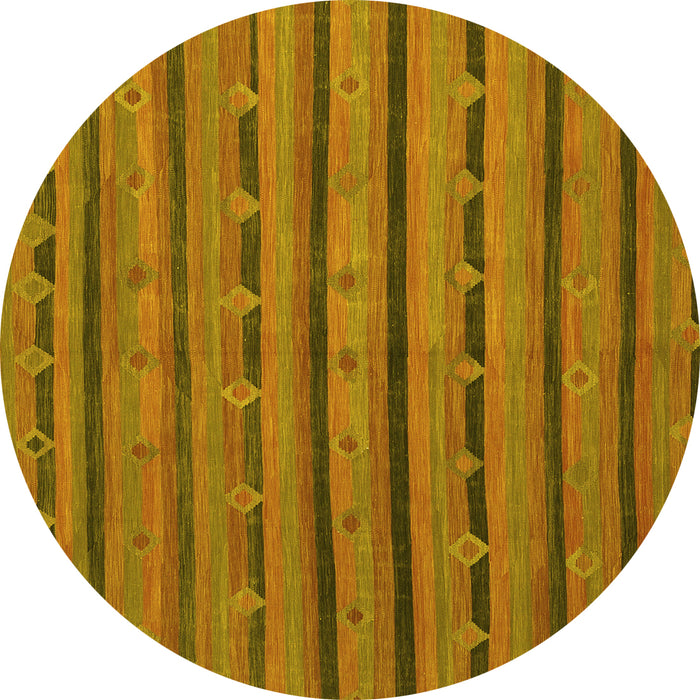 Round Machine Washable Abstract Yellow Contemporary Rug, wshcon711yw