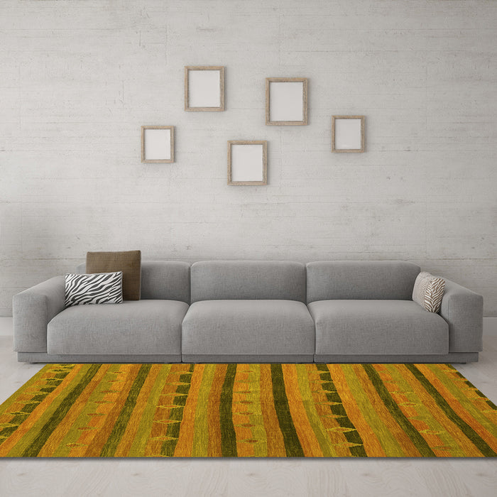 Machine Washable Abstract Yellow Contemporary Rug in a Living Room, wshcon711yw
