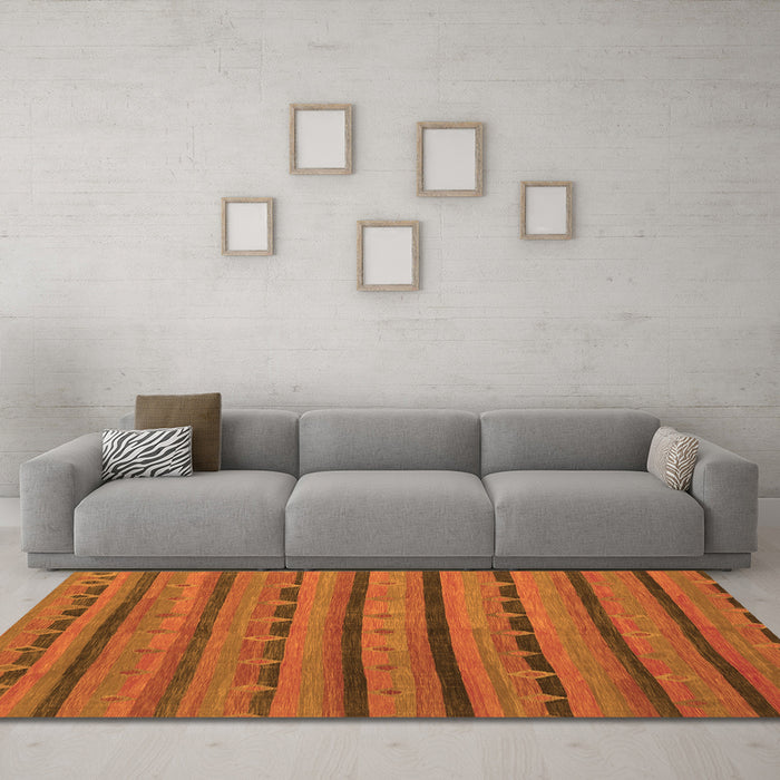 Machine Washable Abstract Orange Contemporary Area Rugs in a Living Room, wshcon711org