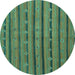 Round Abstract Turquoise Contemporary Rug, con711turq