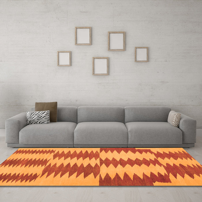 Machine Washable Abstract Orange Contemporary Area Rugs in a Living Room, wshcon712org