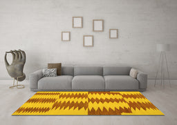 Machine Washable Abstract Yellow Contemporary Rug in a Living Room, wshcon712yw