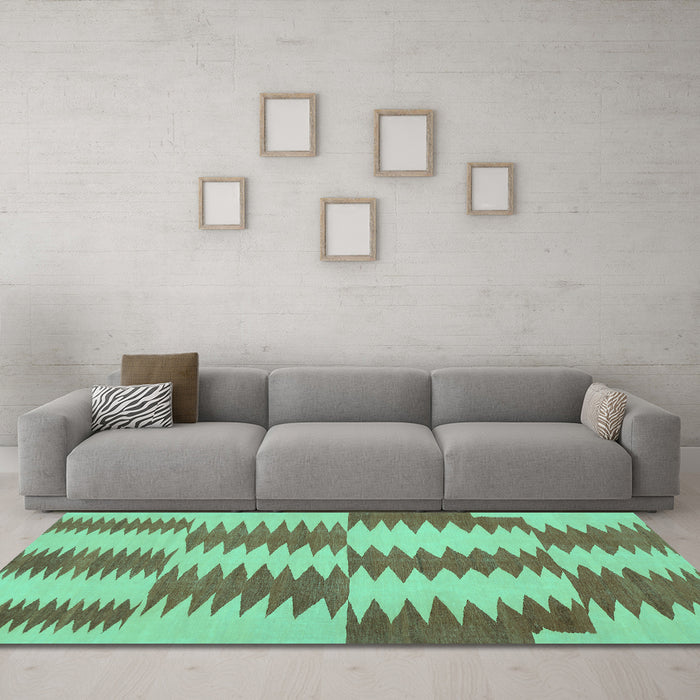 Machine Washable Abstract Turquoise Contemporary Area Rugs in a Living Room,, wshcon712turq