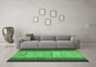 Machine Washable Abstract Emerald Green Contemporary Area Rugs in a Living Room,, wshcon713emgrn