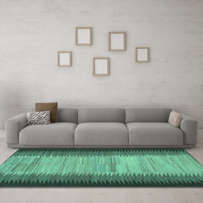 Machine Washable Abstract Turquoise Contemporary Area Rugs in a Living Room,, wshcon713turq