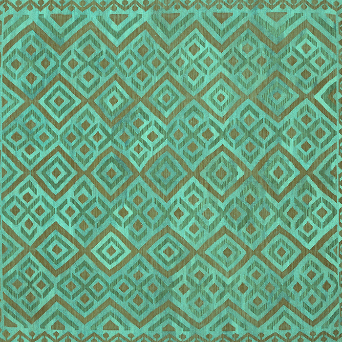 Square Machine Washable Abstract Turquoise Contemporary Area Rugs, wshcon714turq