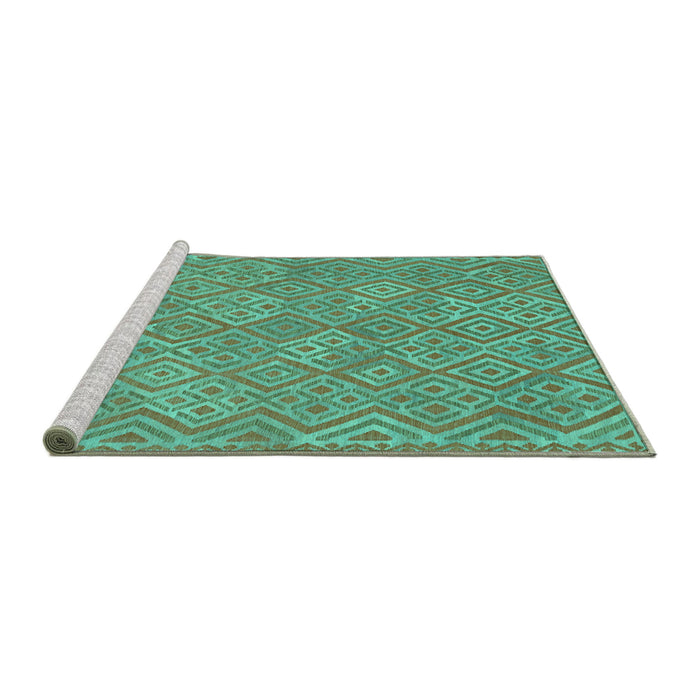 Sideview of Machine Washable Abstract Turquoise Contemporary Area Rugs, wshcon714turq