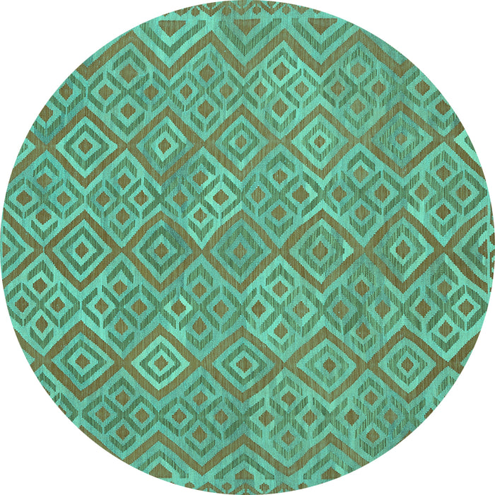 Round Machine Washable Abstract Turquoise Contemporary Area Rugs, wshcon714turq
