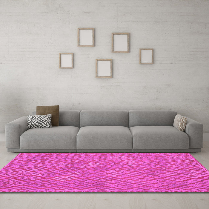 Machine Washable Abstract Pink Contemporary Rug in a Living Room, wshcon714pnk