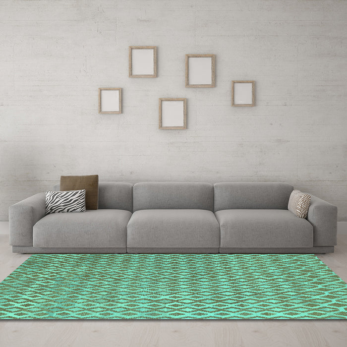 Machine Washable Abstract Turquoise Contemporary Area Rugs in a Living Room,, wshcon718turq