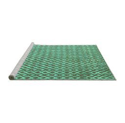 Sideview of Machine Washable Abstract Turquoise Contemporary Area Rugs, wshcon718turq