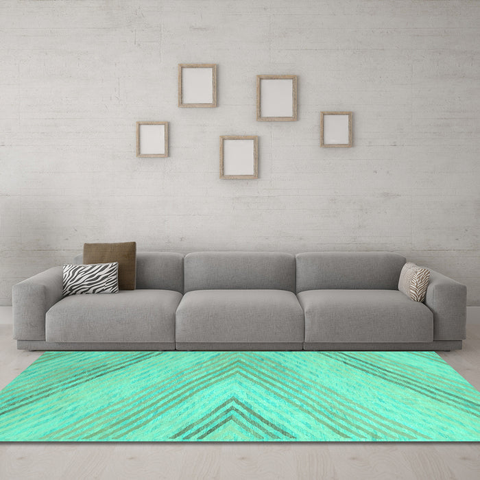 Machine Washable Abstract Turquoise Contemporary Area Rugs in a Living Room,, wshcon719turq