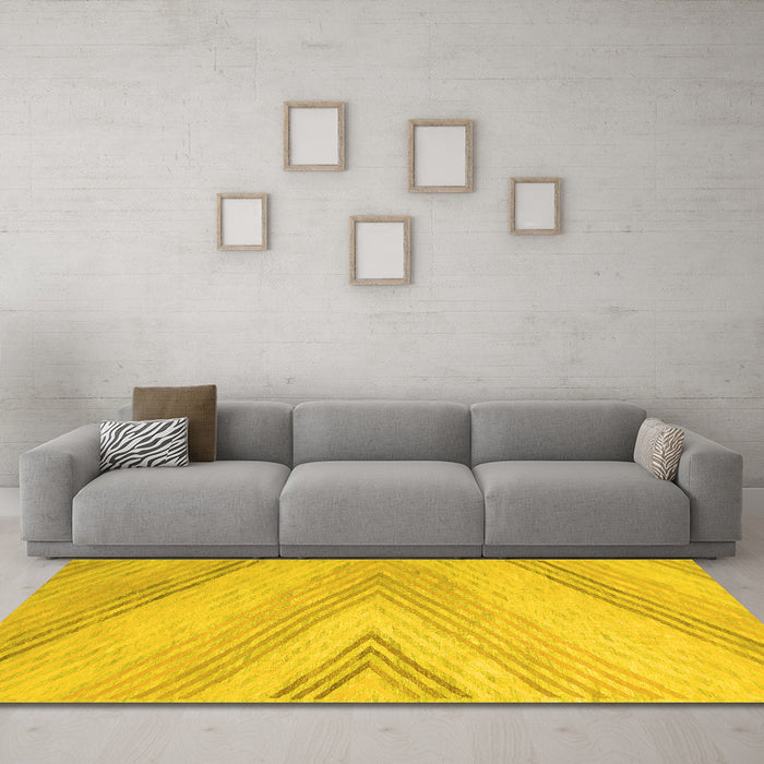 Machine Washable Abstract Yellow Contemporary Rug in a Living Room, wshcon719yw