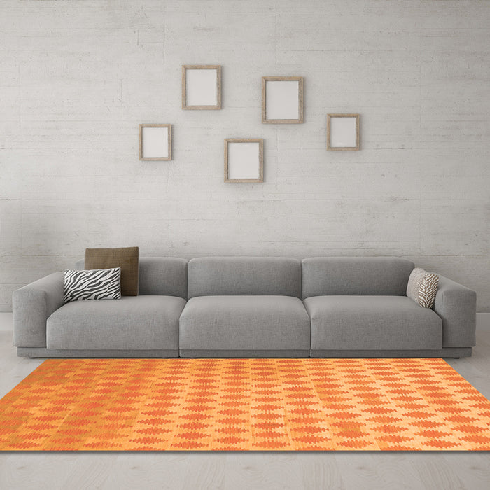 Machine Washable Abstract Orange Contemporary Area Rugs in a Living Room, wshcon720org