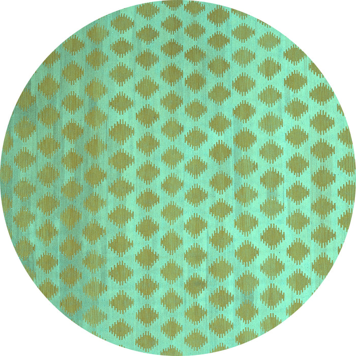 Round Machine Washable Abstract Turquoise Contemporary Area Rugs, wshcon720turq