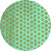 Round Machine Washable Abstract Turquoise Contemporary Area Rugs, wshcon720turq