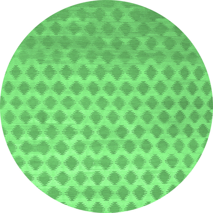 Round Machine Washable Abstract Emerald Green Contemporary Area Rugs, wshcon720emgrn