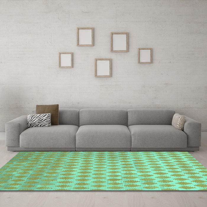 Machine Washable Abstract Turquoise Contemporary Area Rugs in a Living Room,, wshcon720turq