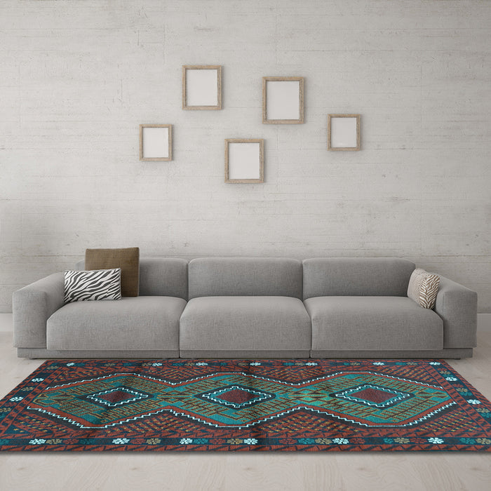 Machine Washable Oriental Light Blue Traditional Rug in a Living Room, wshcon726lblu