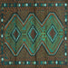 Square Machine Washable Oriental Turquoise Traditional Area Rugs, wshcon726turq