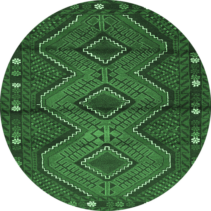 Round Machine Washable Oriental Emerald Green Traditional Area Rugs, wshcon726emgrn