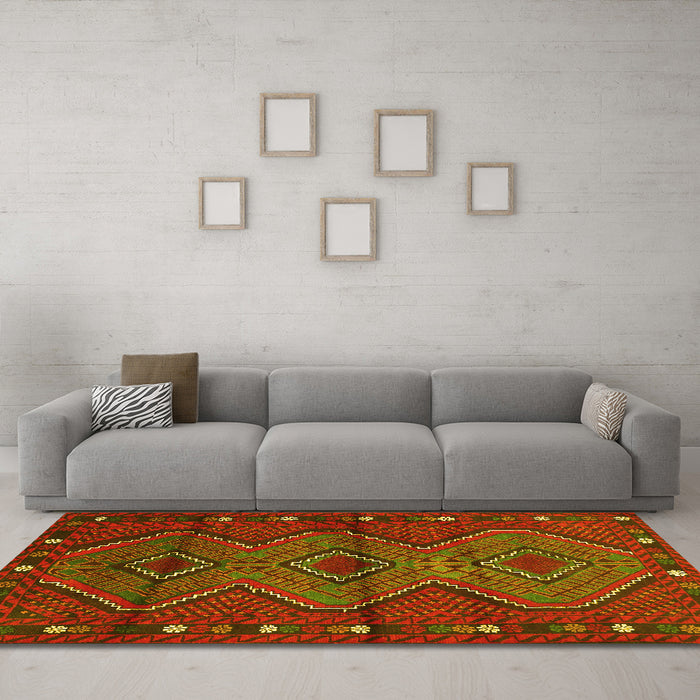 Machine Washable Oriental Yellow Traditional Rug in a Living Room, wshcon726yw