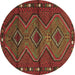 Round Machine Washable Oriental Brown Traditional Rug, wshcon726brn