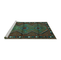 Sideview of Machine Washable Oriental Turquoise Traditional Area Rugs, wshcon726turq
