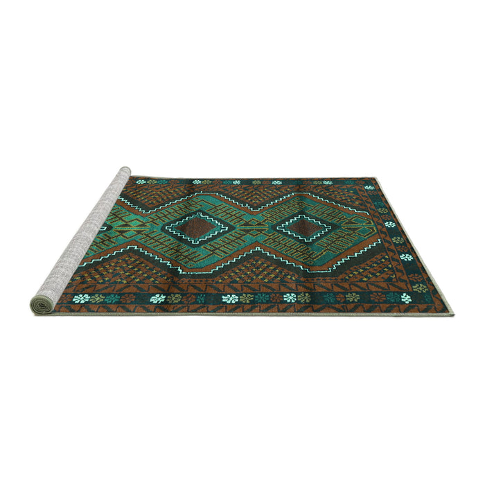 Sideview of Machine Washable Oriental Turquoise Traditional Area Rugs, wshcon726turq