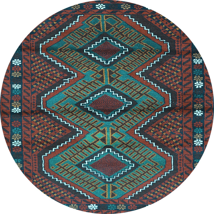 Round Machine Washable Oriental Light Blue Traditional Rug, wshcon726lblu