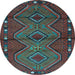 Round Machine Washable Oriental Light Blue Traditional Rug, wshcon726lblu