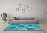 Machine Washable Patchwork Light Blue Transitional Rug, wshcon728lblu