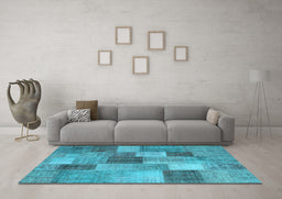 Machine Washable Patchwork Light Blue Transitional Rug in a Living Room, wshcon728lblu