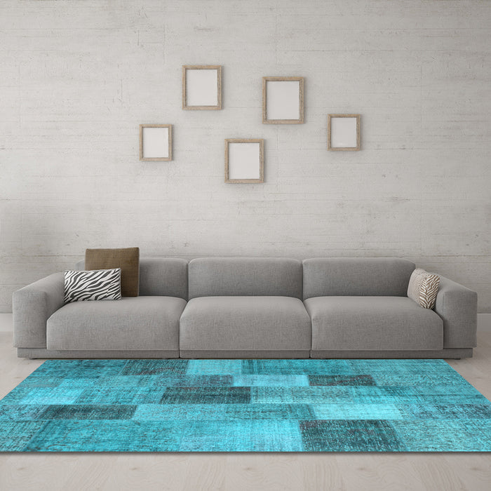 Machine Washable Patchwork Light Blue Transitional Rug in a Living Room, wshcon728lblu