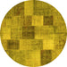 Round Machine Washable Patchwork Yellow Transitional Rug, wshcon728yw