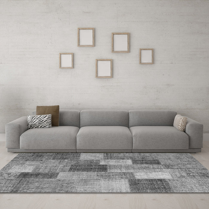 Machine Washable Patchwork Gray Transitional Rug in a Living Room,, wshcon728gry