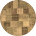 Round Machine Washable Patchwork Brown Transitional Rug, wshcon728brn