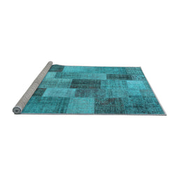 Sideview of Machine Washable Patchwork Light Blue Transitional Rug, wshcon728lblu