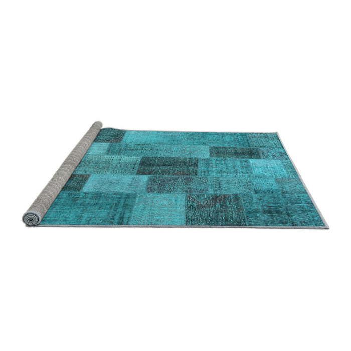 Sideview of Machine Washable Patchwork Light Blue Transitional Rug, wshcon728lblu