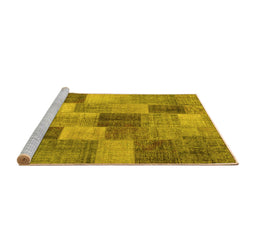 Sideview of Machine Washable Patchwork Yellow Transitional Rug, wshcon728yw