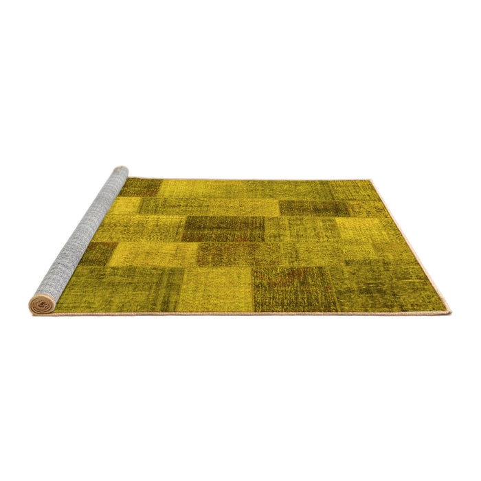 Sideview of Machine Washable Patchwork Yellow Transitional Rug, wshcon728yw