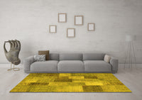 Machine Washable Patchwork Yellow Transitional Rug, wshcon728yw