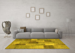 Machine Washable Patchwork Yellow Transitional Rug in a Living Room, wshcon728yw