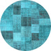 Round Patchwork Light Blue Transitional Rug, con728lblu