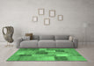 Machine Washable Patchwork Emerald Green Transitional Area Rugs in a Living Room,, wshcon728emgrn