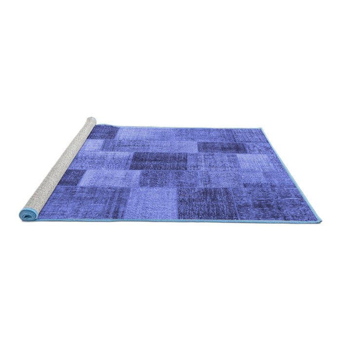 Sideview of Machine Washable Patchwork Blue Transitional Rug, wshcon728blu