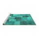 Sideview of Machine Washable Patchwork Turquoise Transitional Area Rugs, wshcon728turq