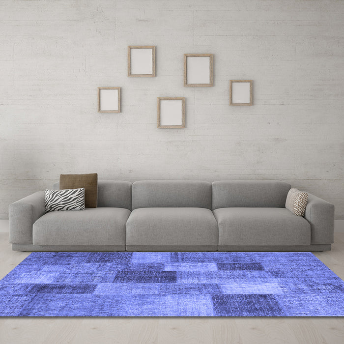 Machine Washable Patchwork Blue Transitional Rug in a Living Room, wshcon728blu