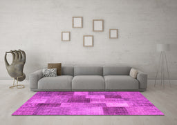 Machine Washable Patchwork Pink Transitional Rug in a Living Room, wshcon728pnk