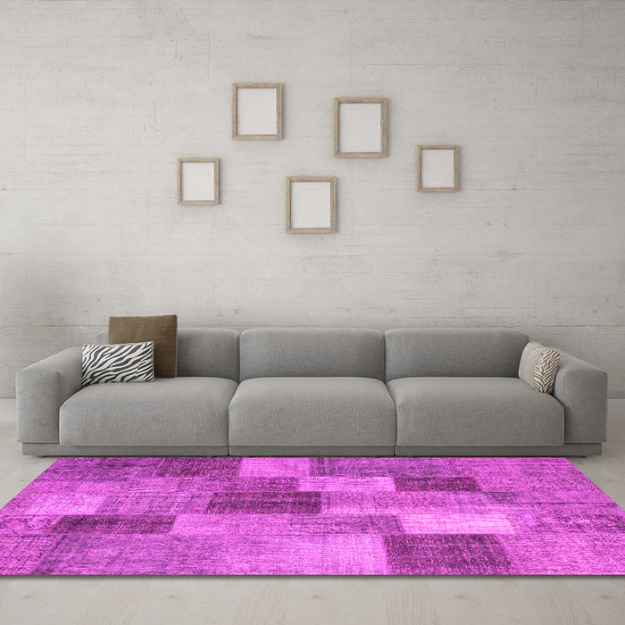 Machine Washable Patchwork Pink Transitional Rug in a Living Room, wshcon728pnk
